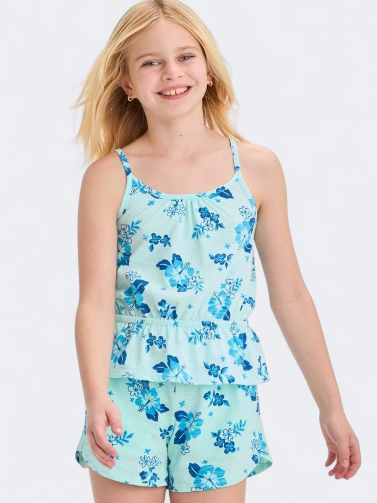 Image for Kid's Girl's Floral Printed Peplum Knit Top,Light Blue
