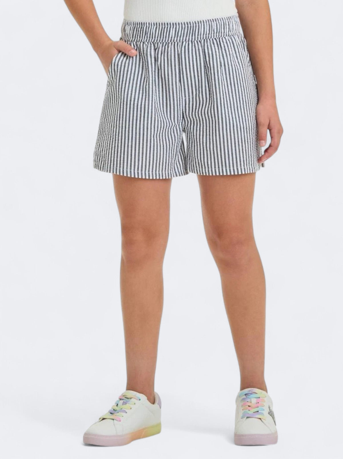 Image for Kid's Girl's Striped Boxer Shorts,White/Grey