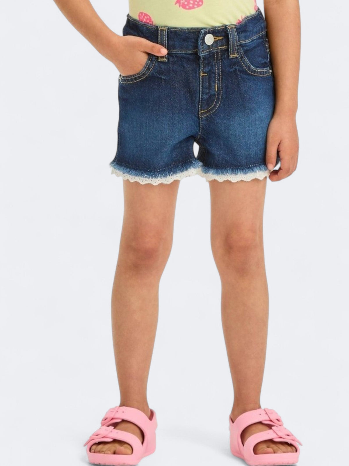 Image for Kid's Girl's Plain Lace Cut Off Jean Shorts,Blue
