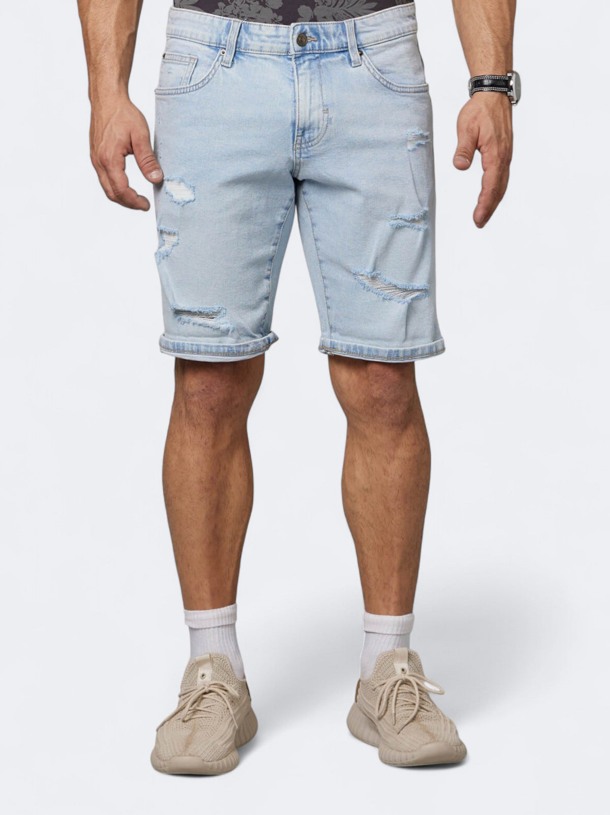 Image for Men's Ripped Denim Shorts,Light Blue