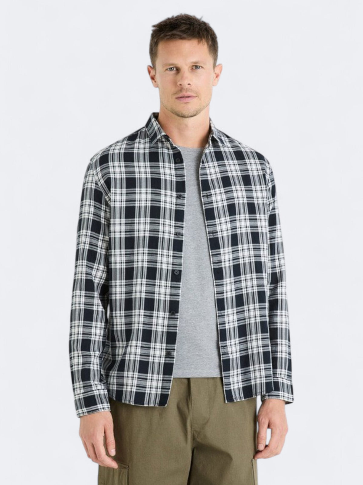 Image for Men's Plaid Shirt,White/Black