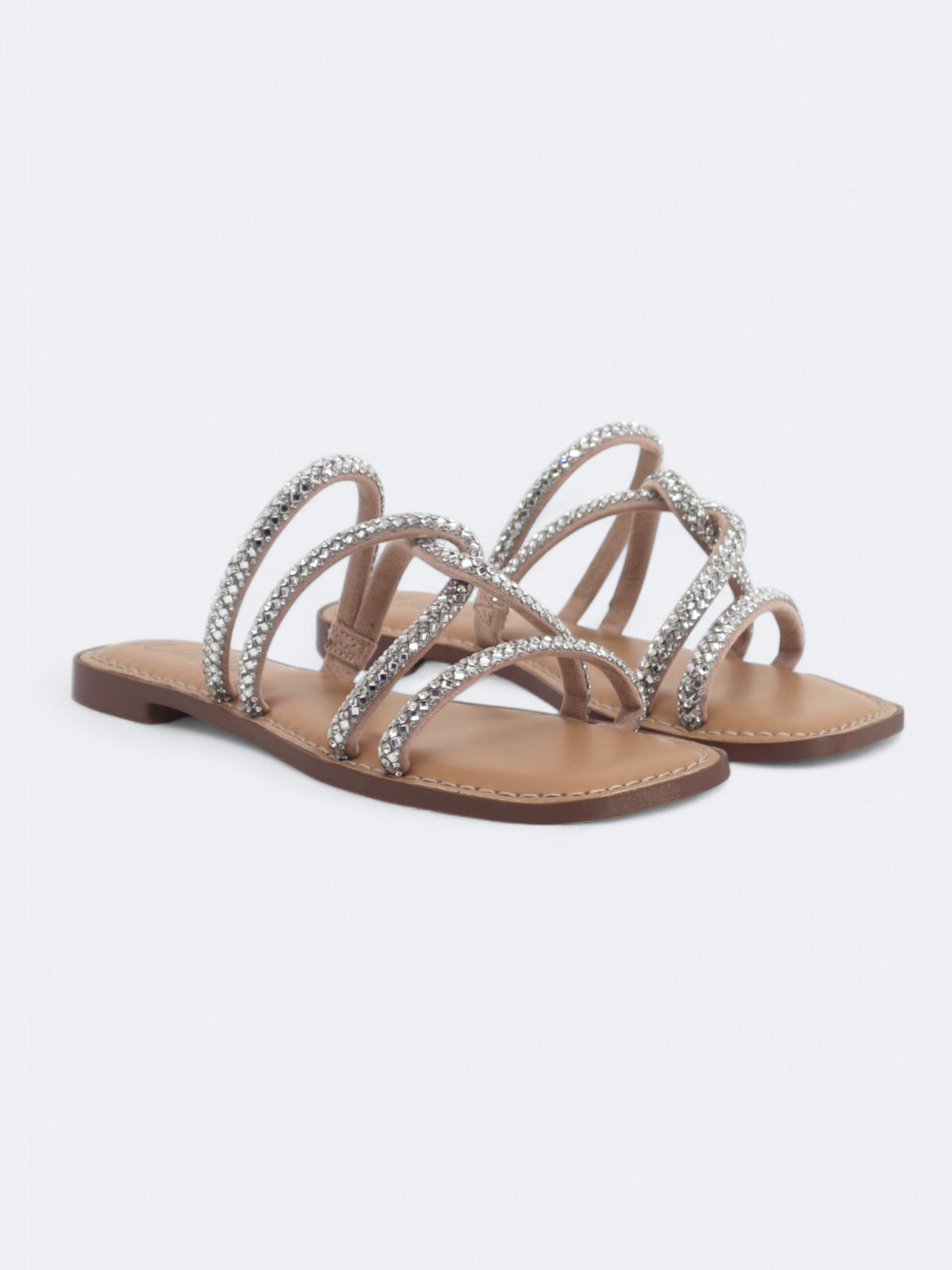 Image for Women's Textured Rhinestone Criss Cross Slide Sandals,Silver