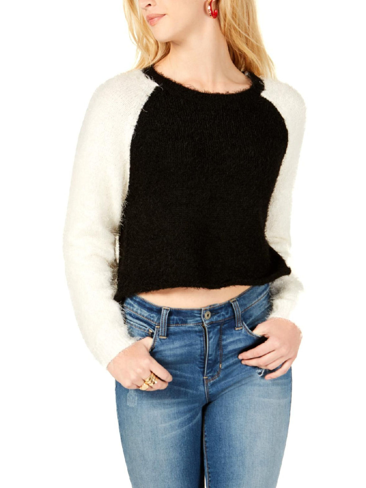 Image for Women's Croped Mohair Plain Sweaters,Black/White