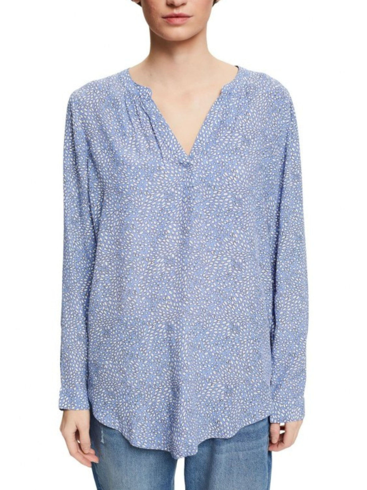 Image for Women's Graphic Ruffled Shirt,Blue