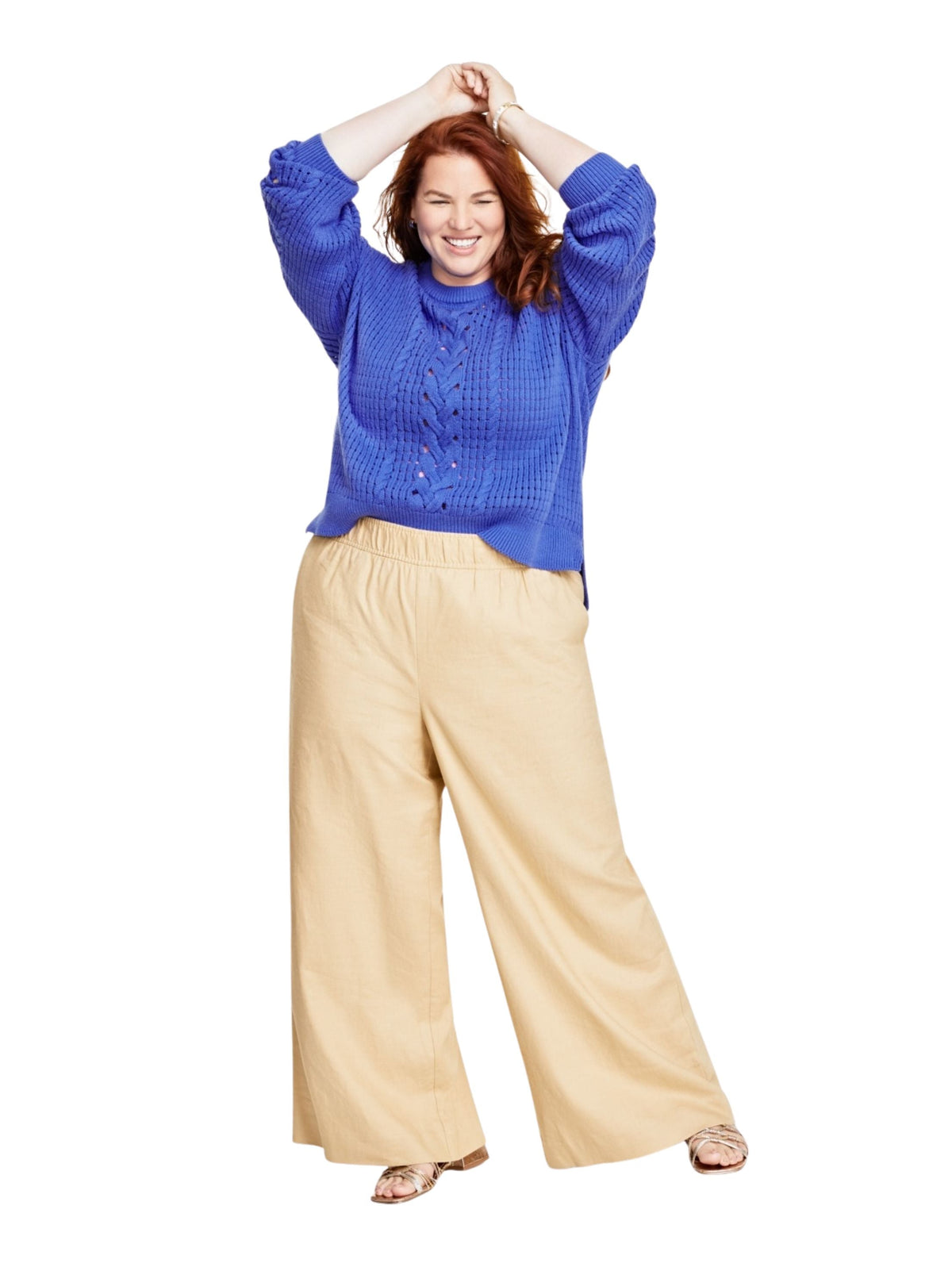 Image for Women's Textured Open Knit Sweater,Blue