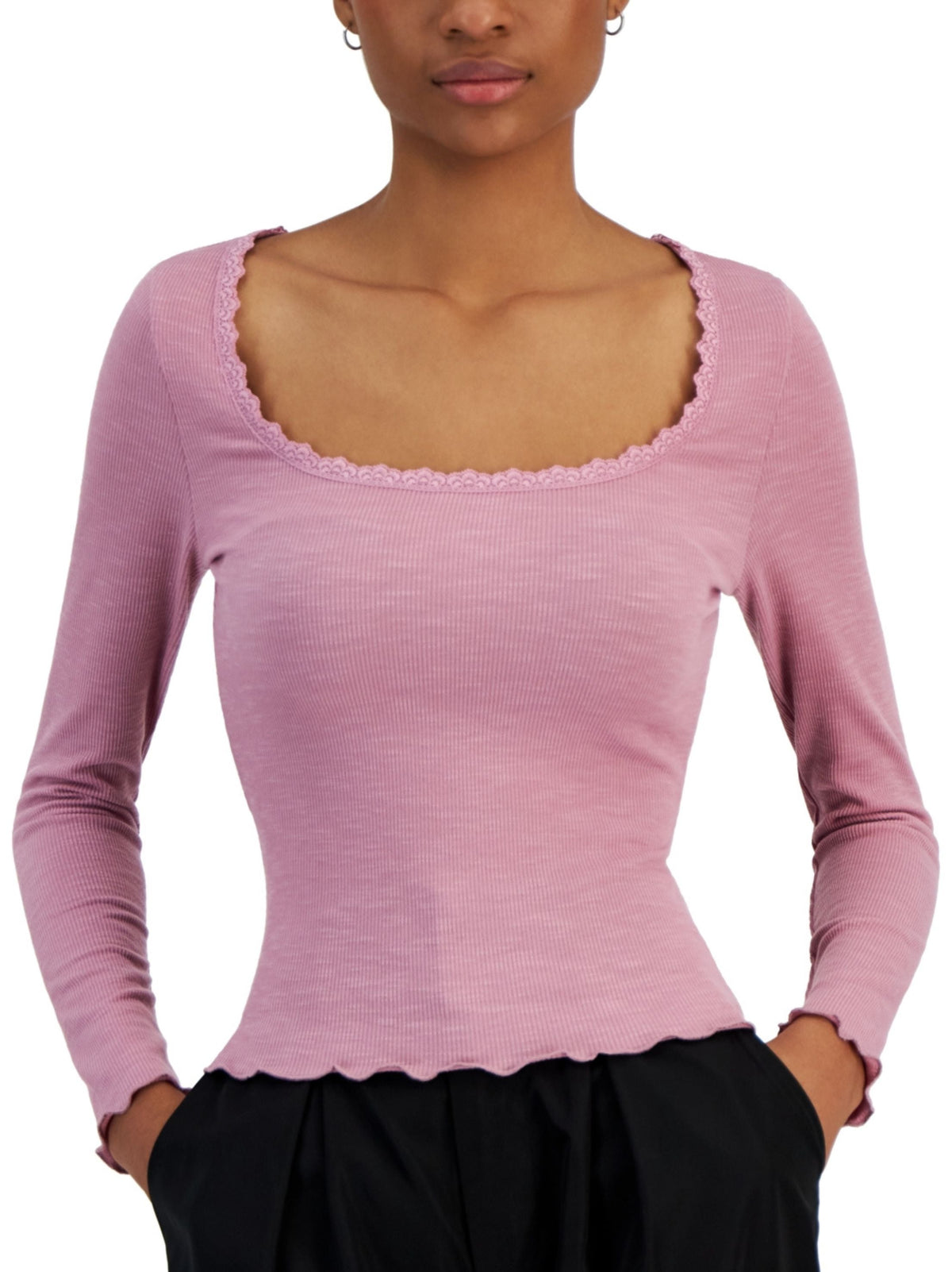 Image for Women's Ruffled Knitted Top,Purple