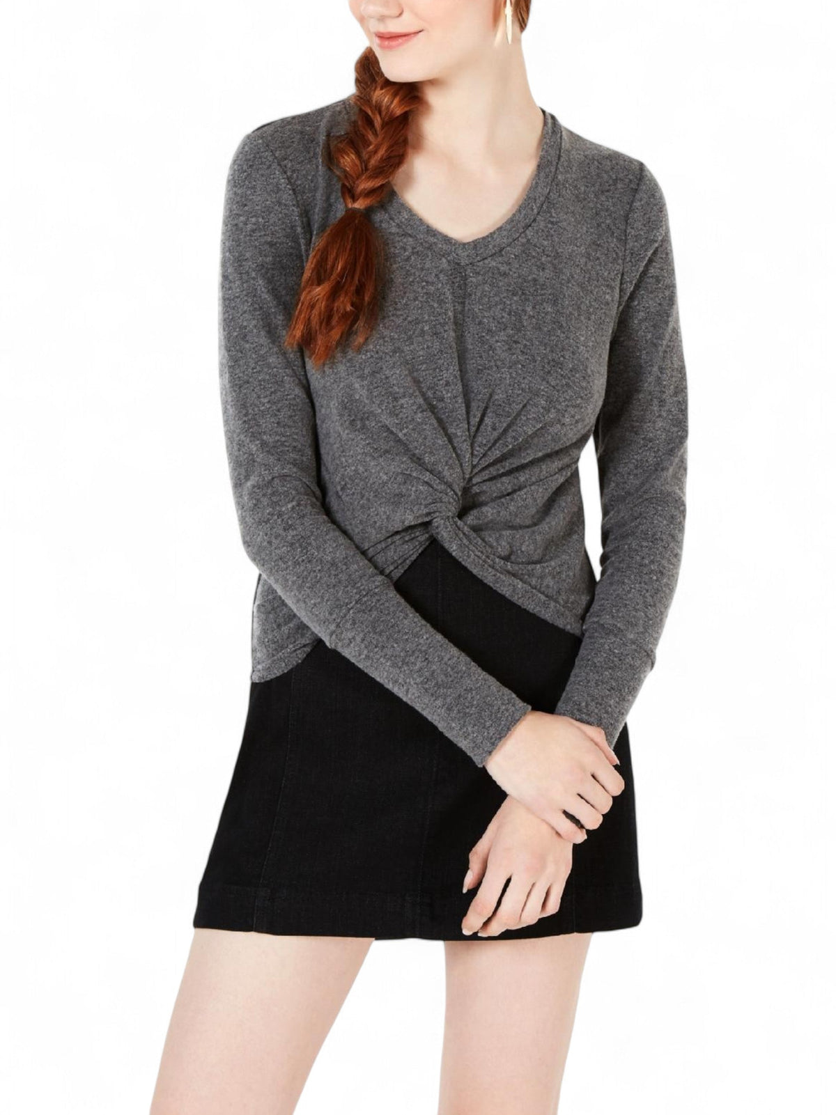 Image for Women's Twist Front Crop Sweater,Grey