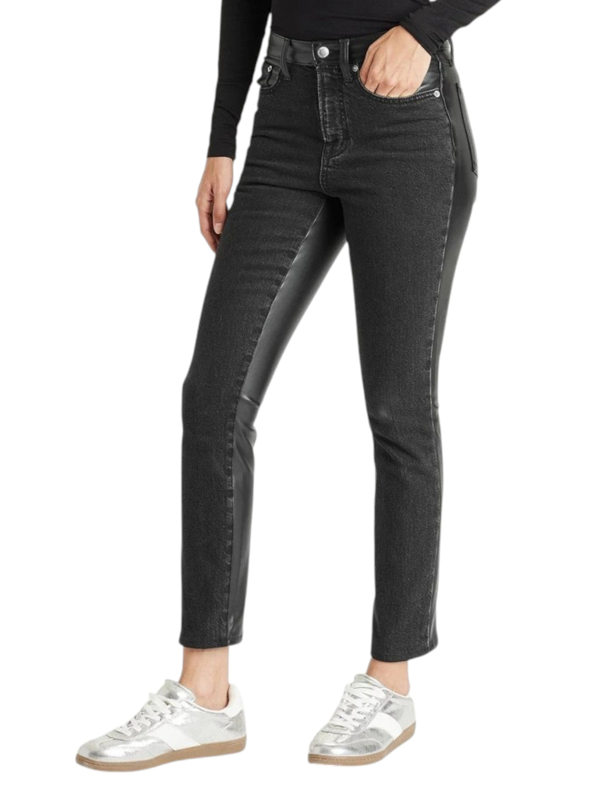 Image for Women's Faux Leather Jeans,Black