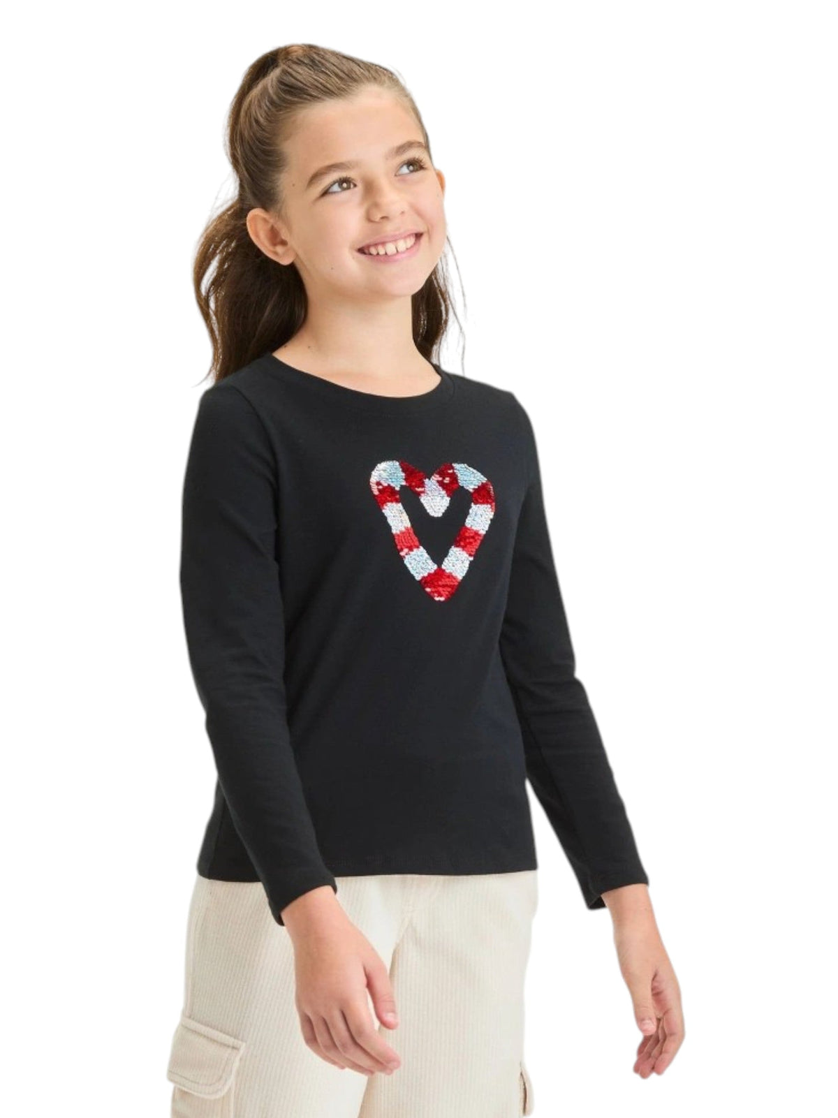 Image for Kids Girl's Heart Sequin Printed Top,Blak