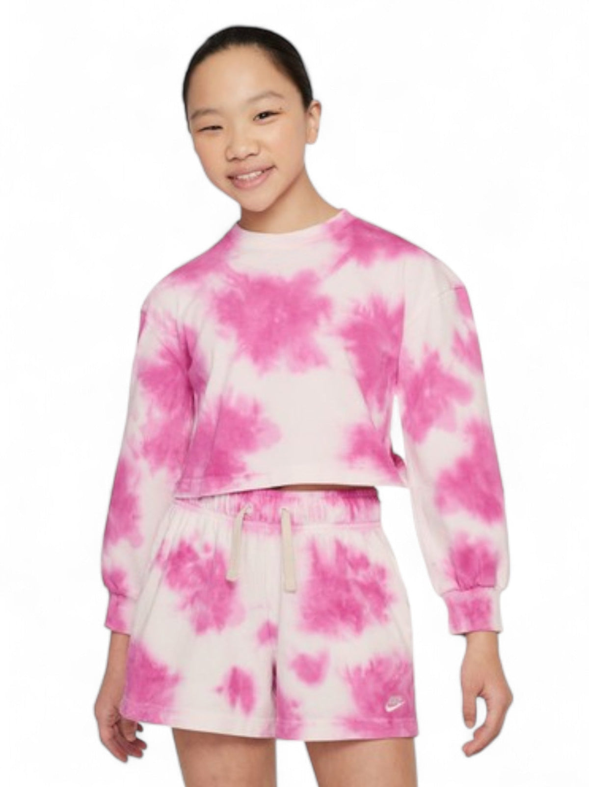 Image for Kids Girl's Cropped Tie Dye Sweaters,White/Pink