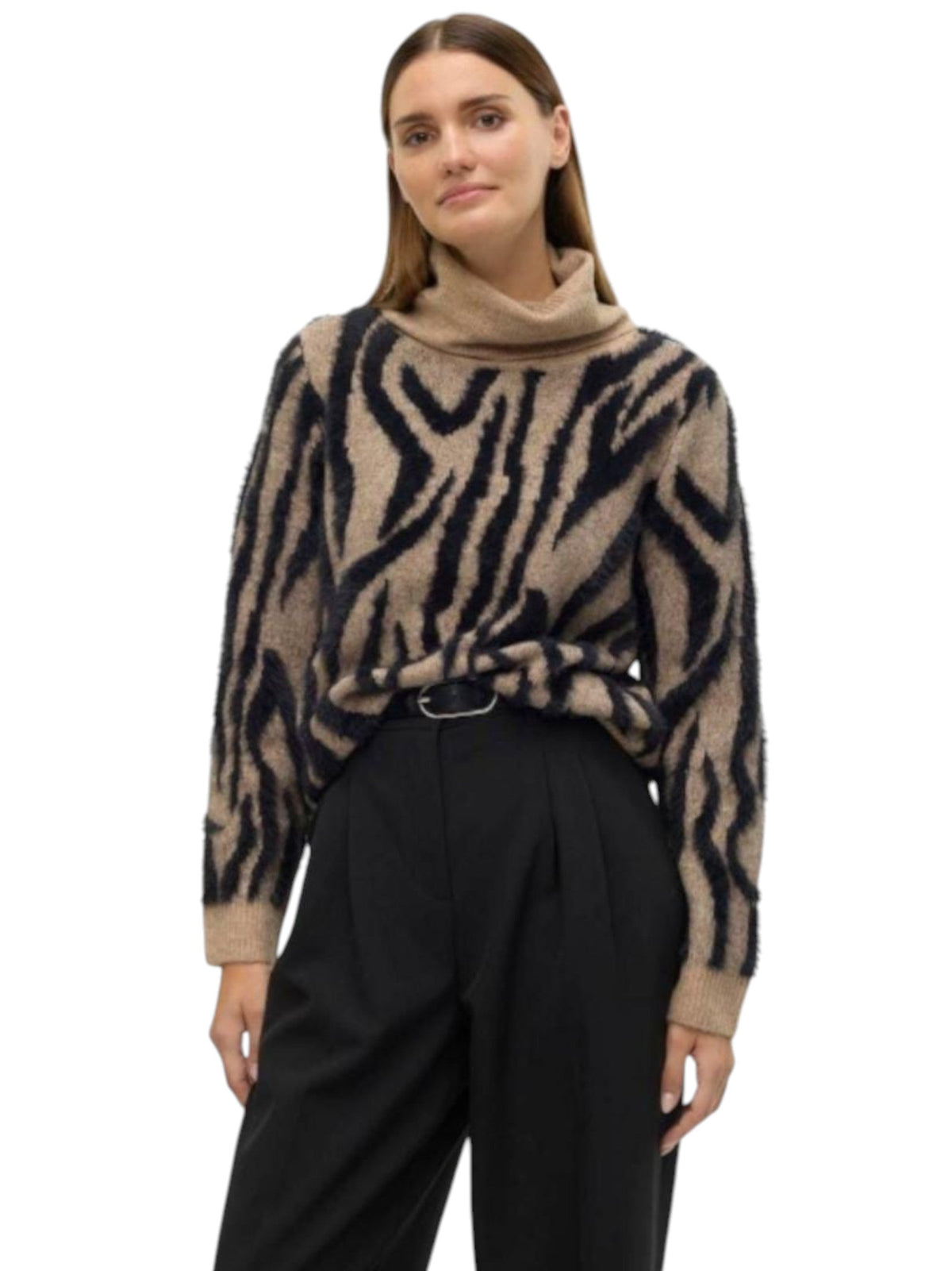 Image for Women's Knitted Mohair Sweaters,Black/Beige
