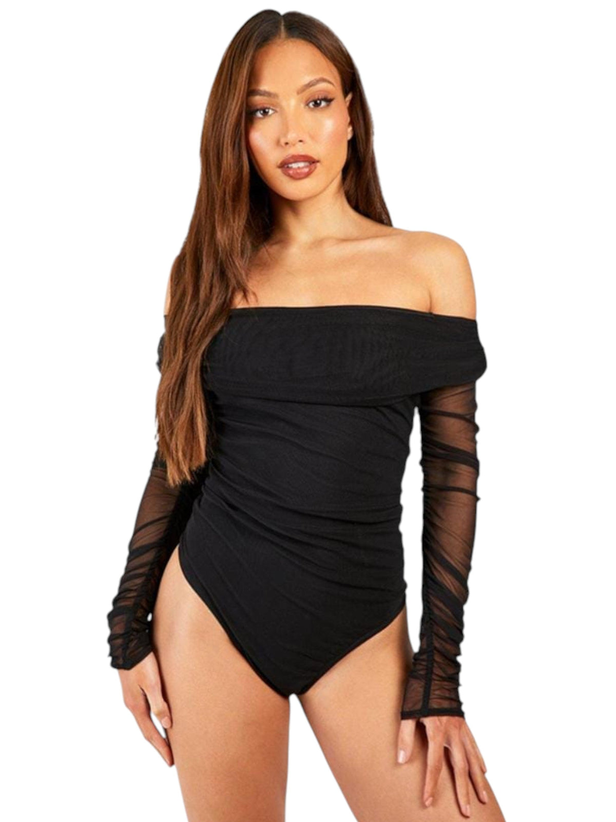 Image for Women's Ruffled Cold Shouders Bodysuit,Black