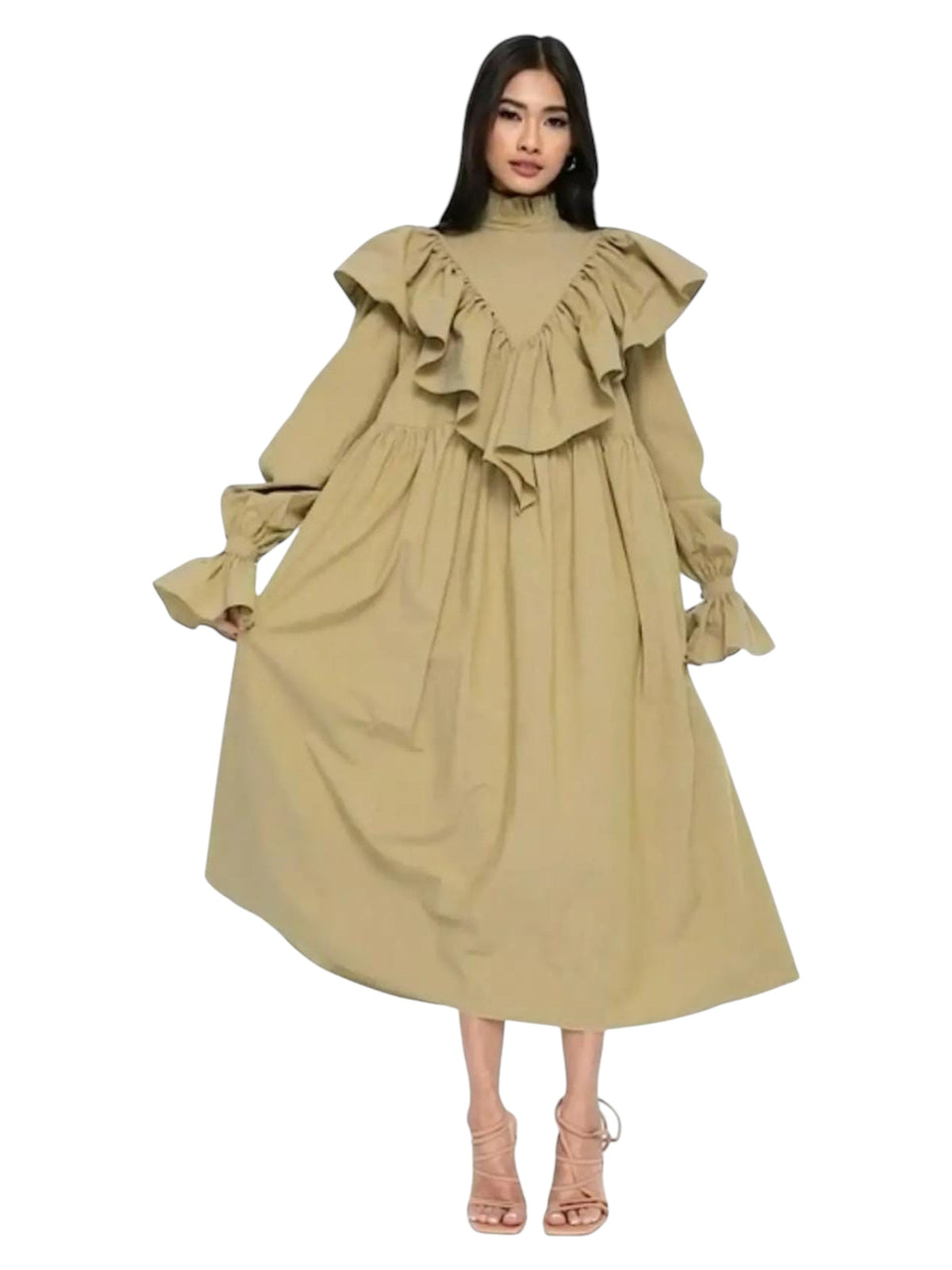 Image for Women's Ruffled Dress,Taupe