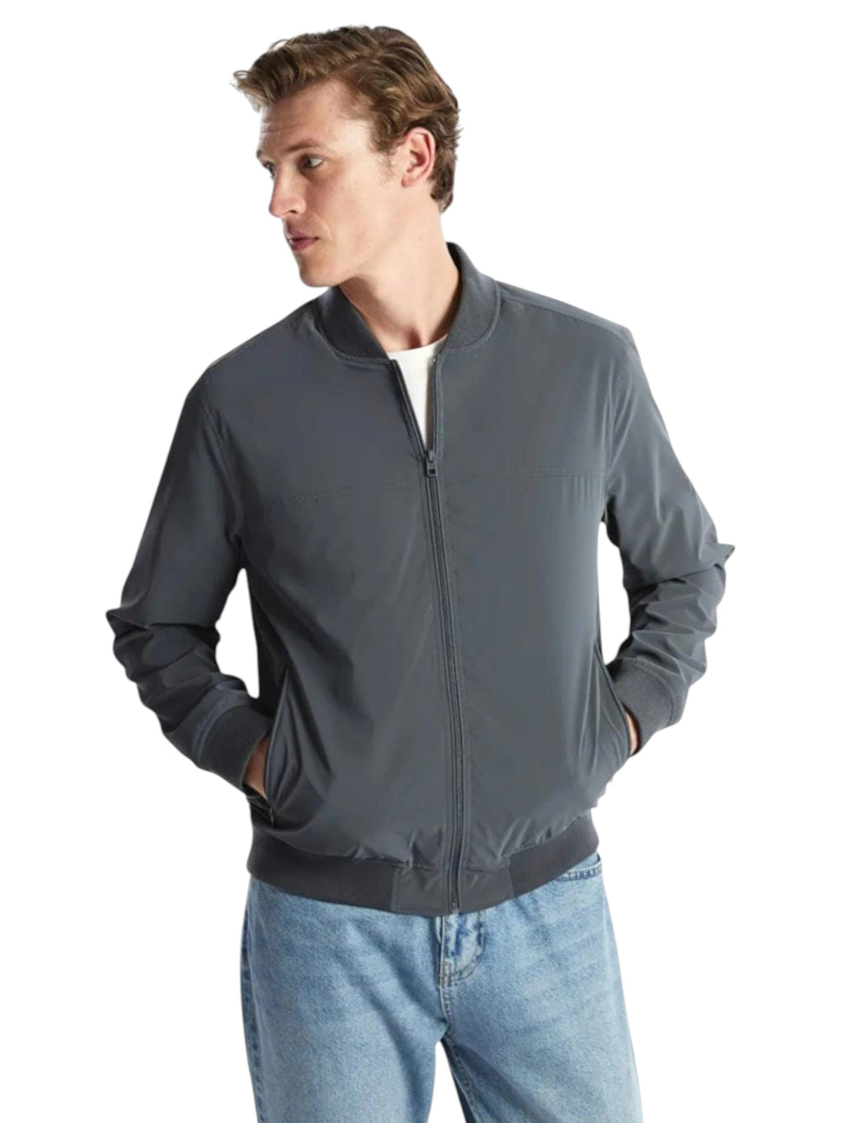 Image for Men's Plain Solid Jacket,Grey