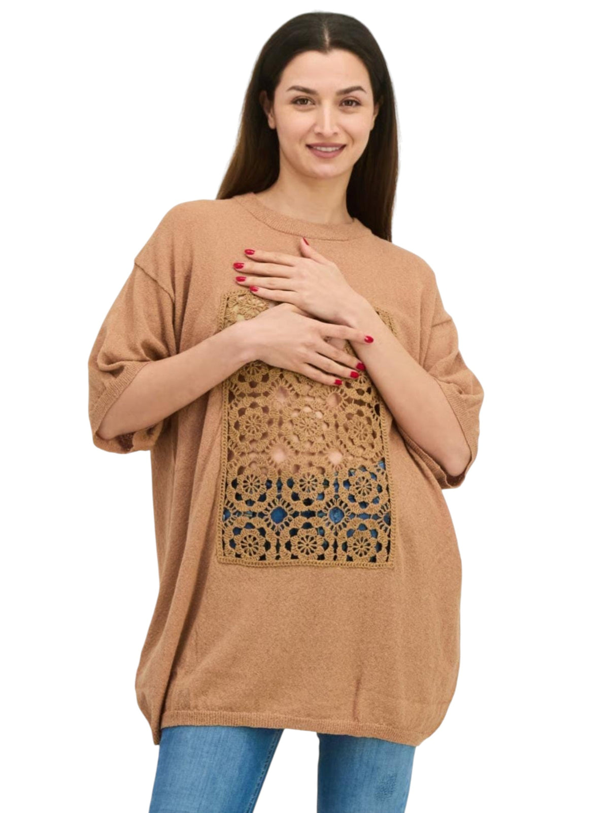 Image for Women's Open Knitted Top,Brown