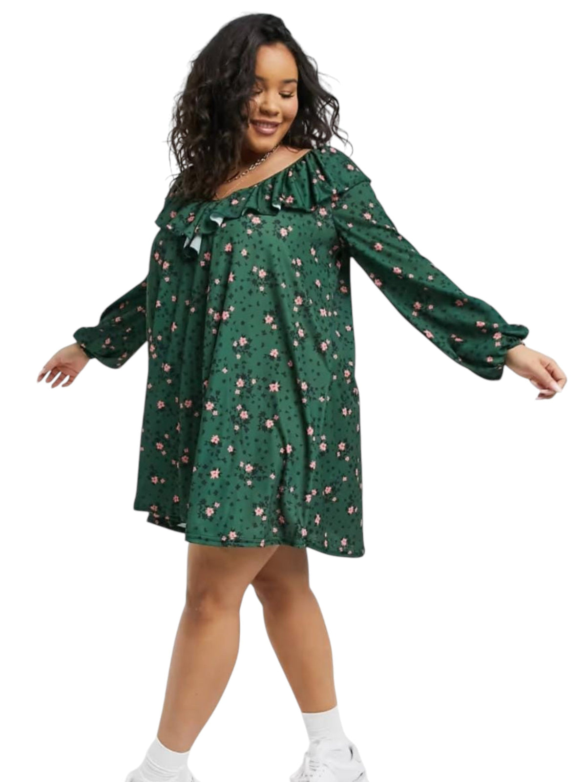 Image for Women's Floral Printed Dress,Dark Green