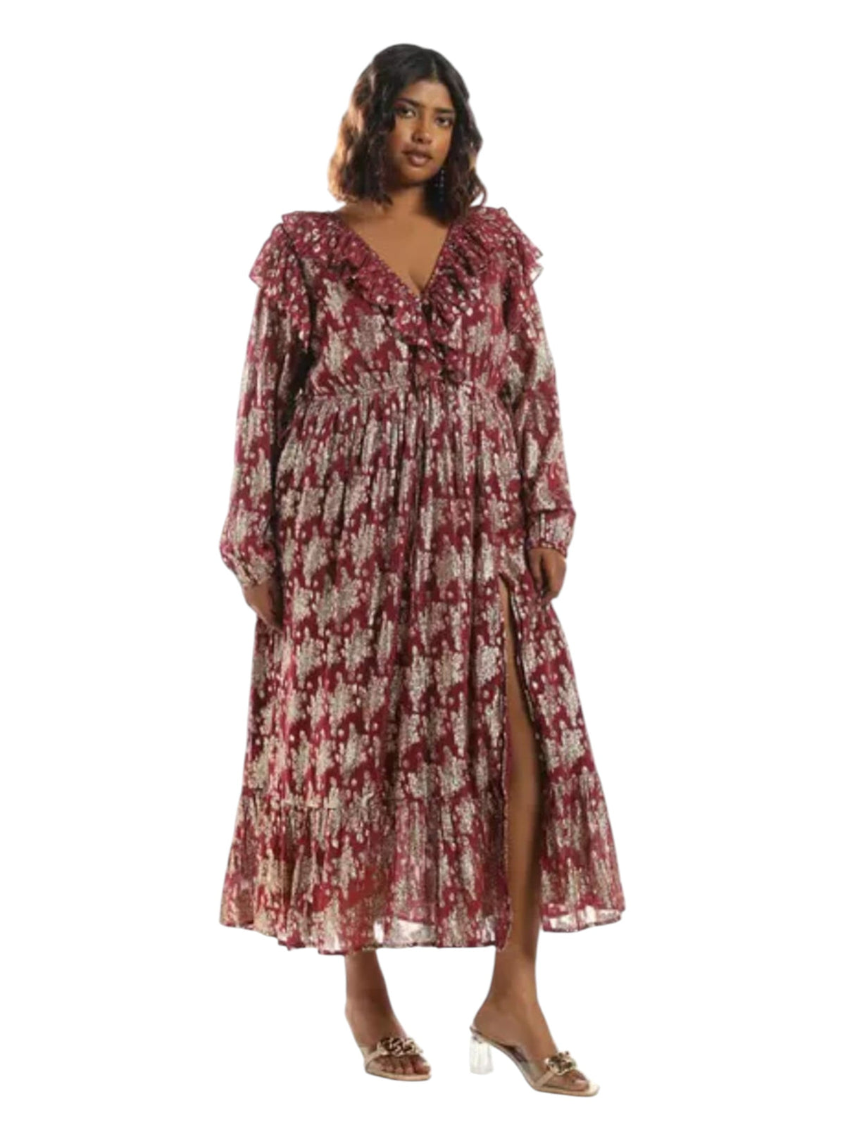 Image for Women's Glitter Mesh Dress ,Burgundy