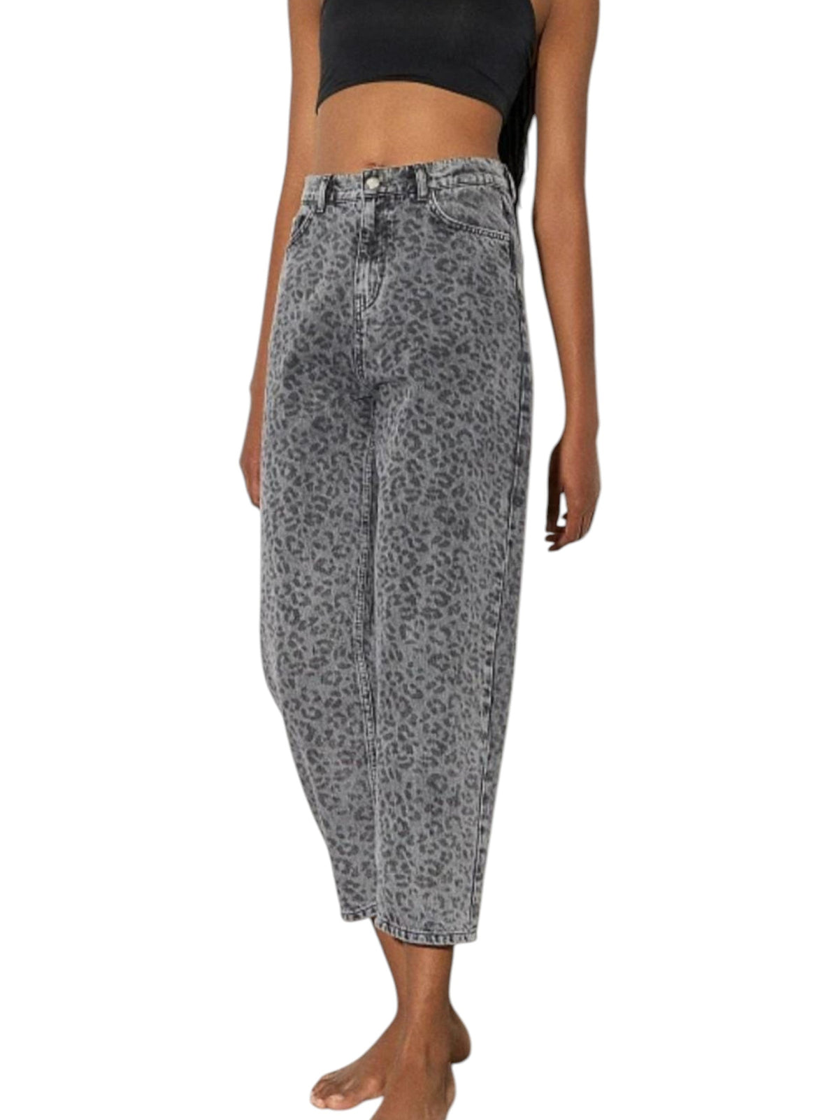 Image for Women's Leopard Printed Jeans,Grey