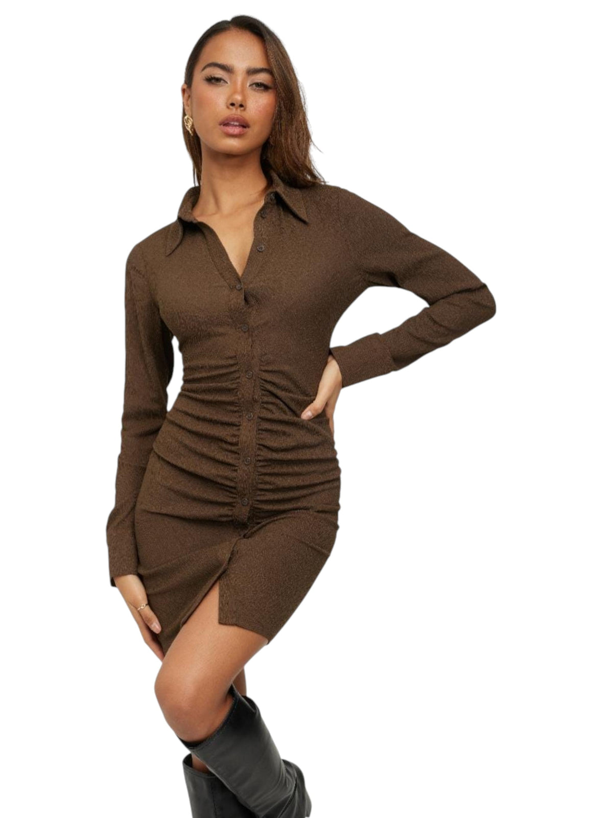 Image for Women's Ribbed Dress,Brown