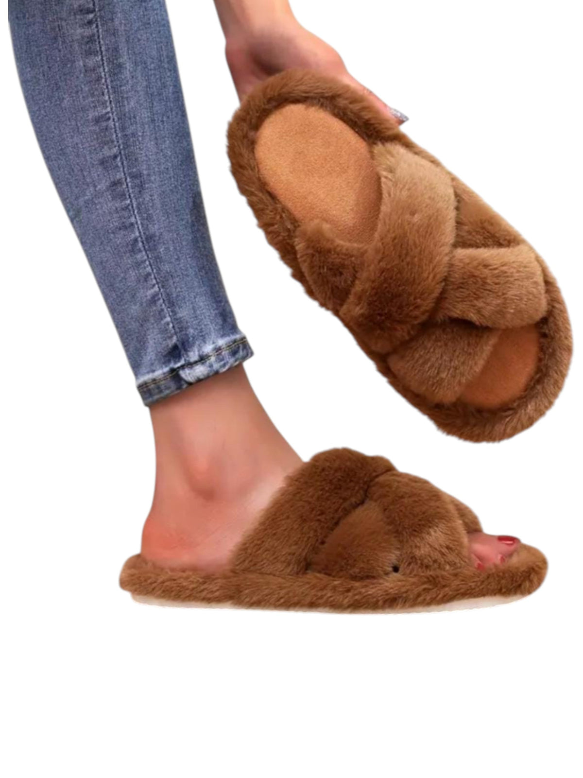 Image for Women's Faux Fur Slippers,Brown