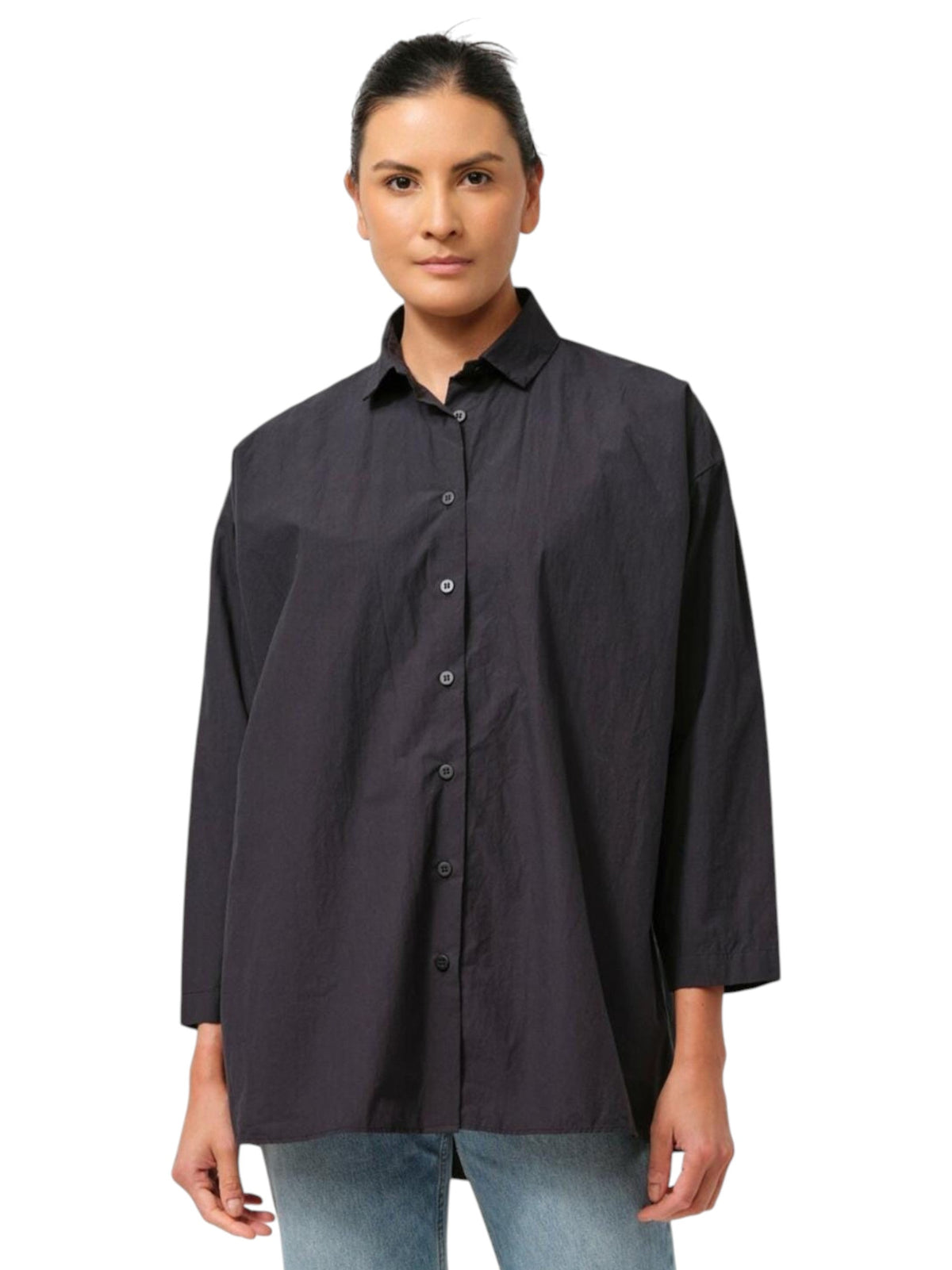 Image for Women's Plain Solid Dress Shirt,Black