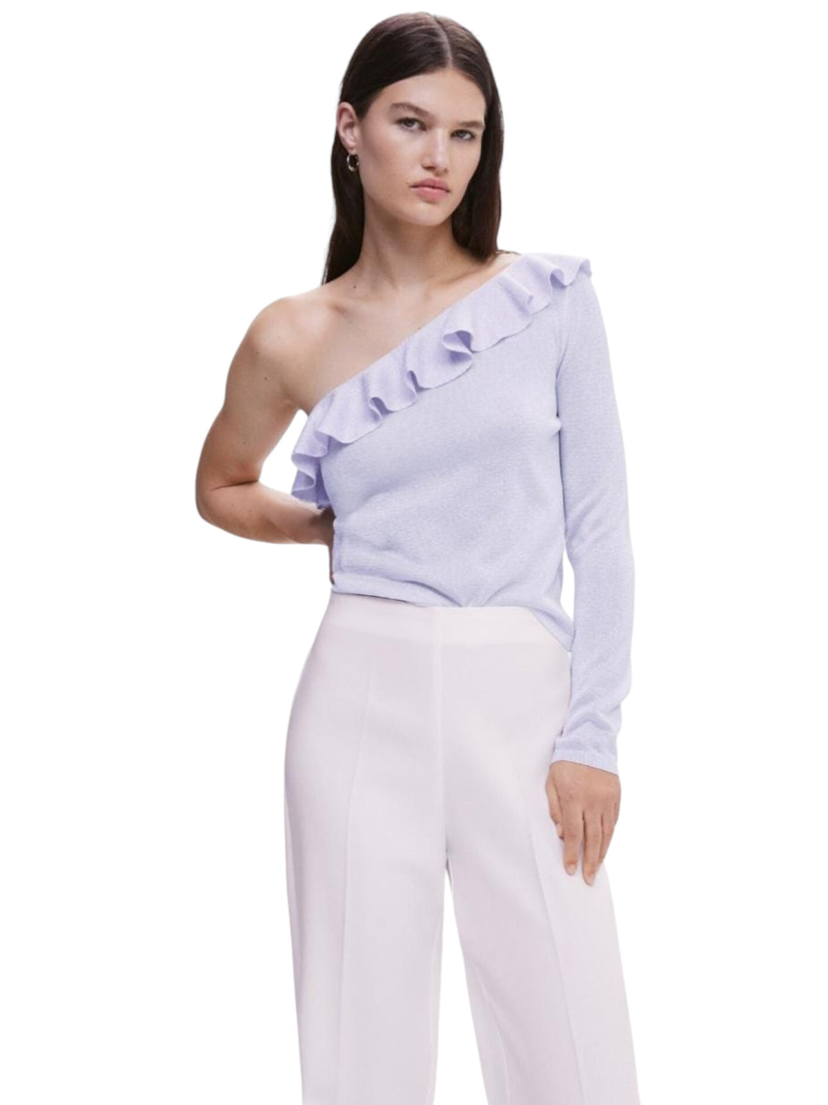 Image for Women's Textured Shiny Cold One Shoulders Top,Purple