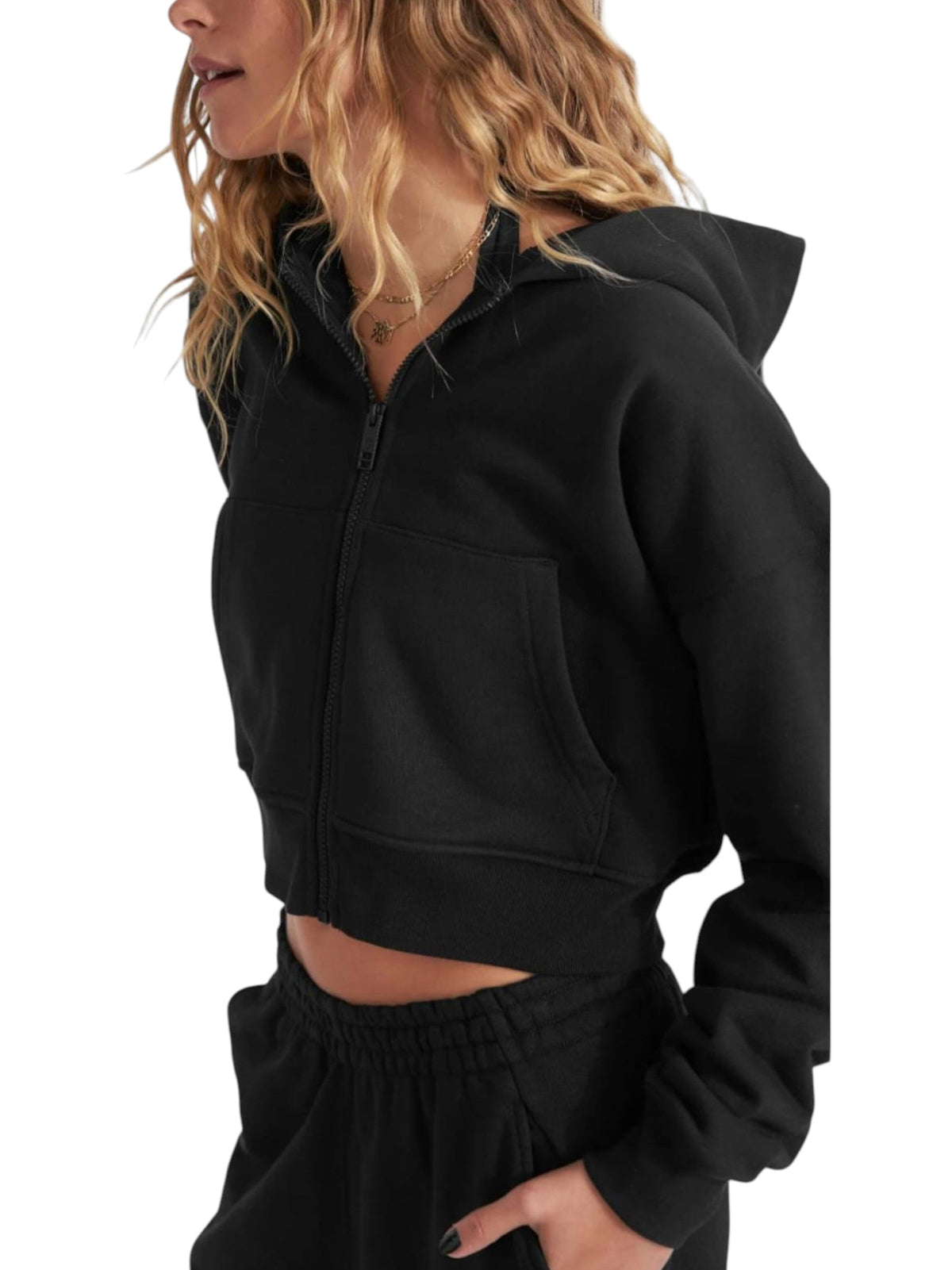 Image for Women's Plain Solid Hoodie,Black
