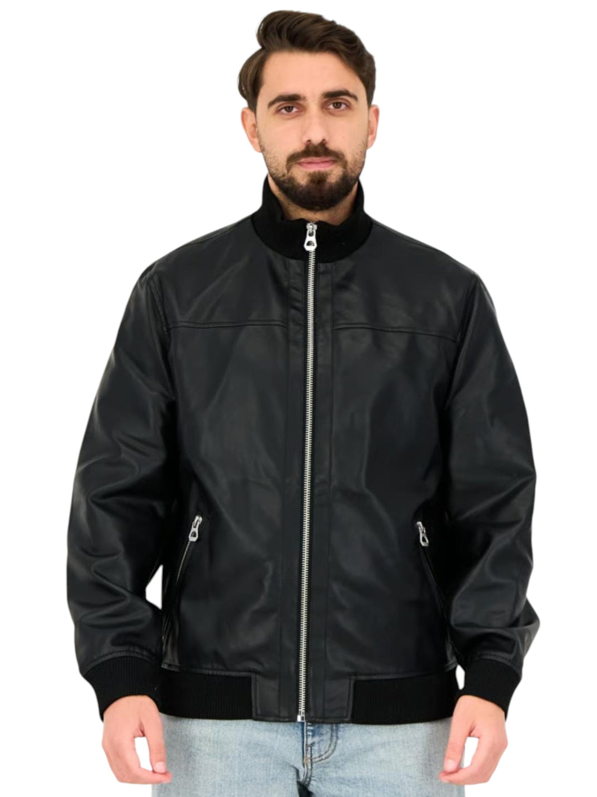 Image for Men's Plain Leather Jacket,Black