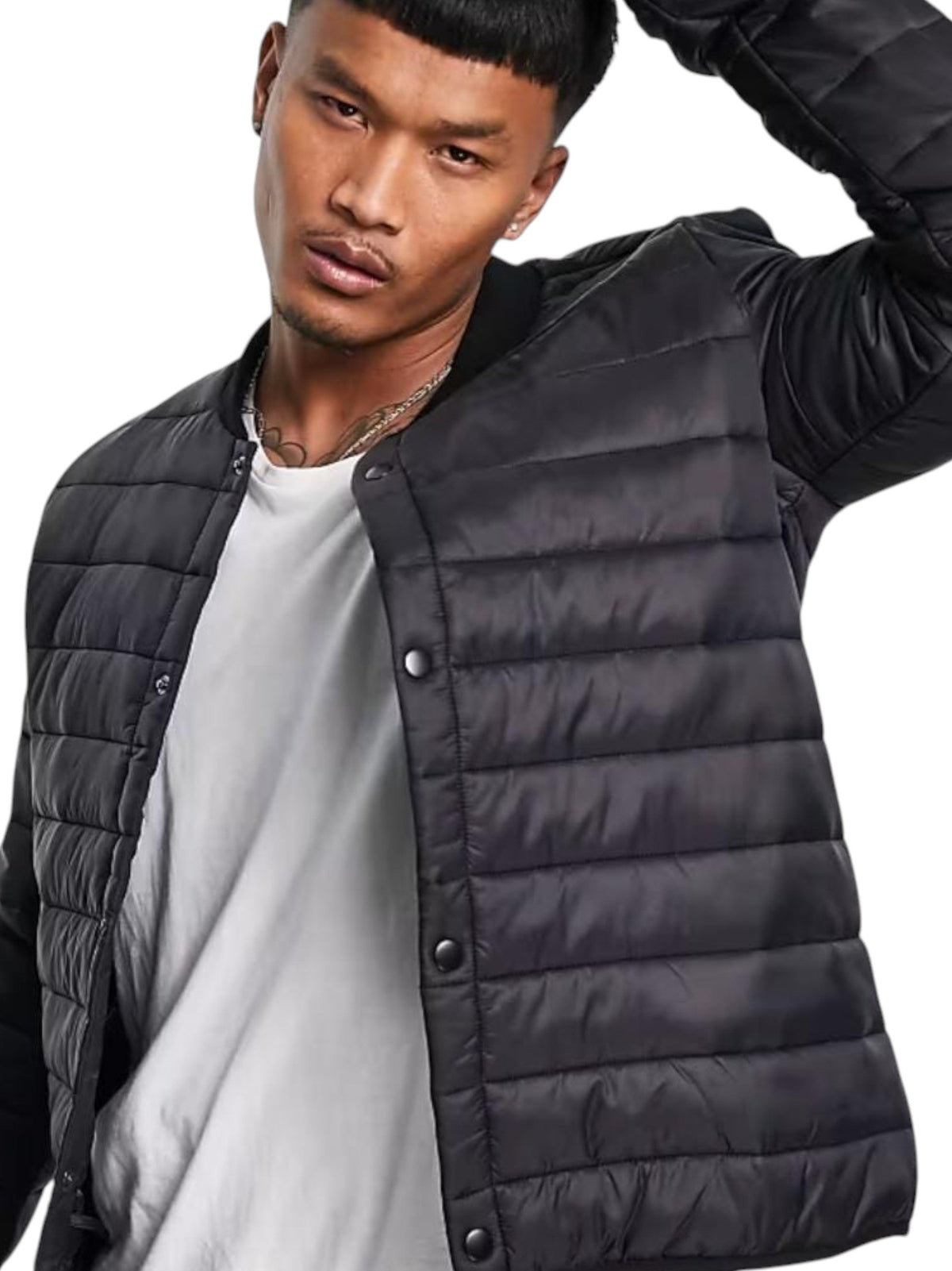 Image for Men's Quilted Plain Jacket,Black
