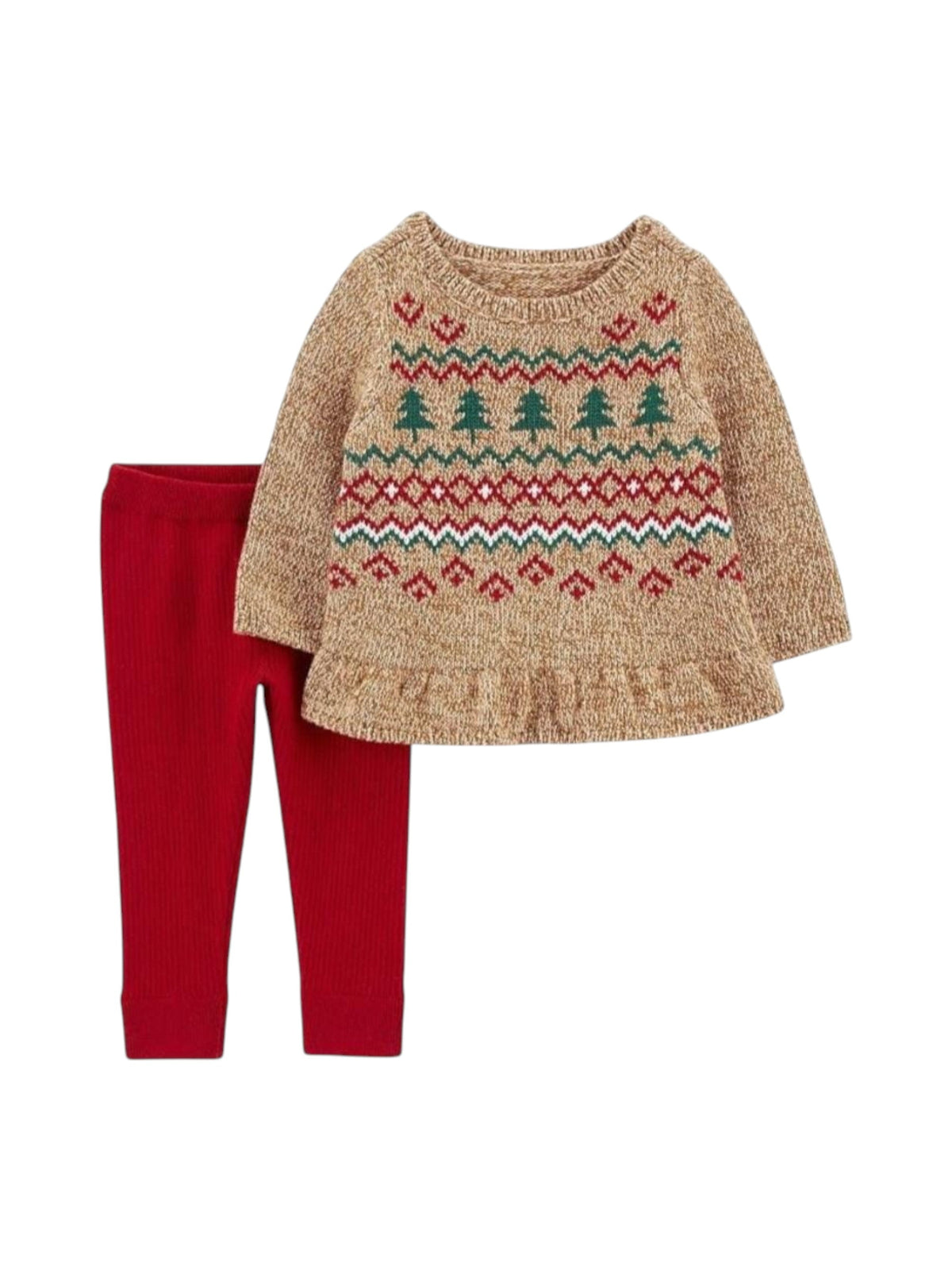 Image for Kids Girl's Knitted Pajama Set,Brown/Burgundy