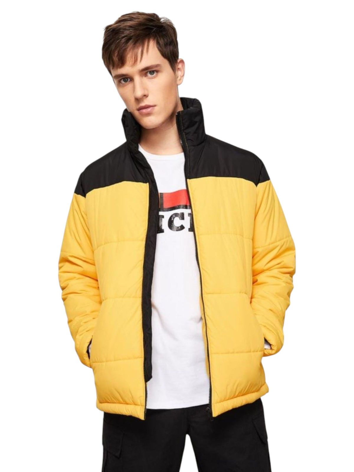 Image for Men's Colorblocked Quilted Jacket,Yellow