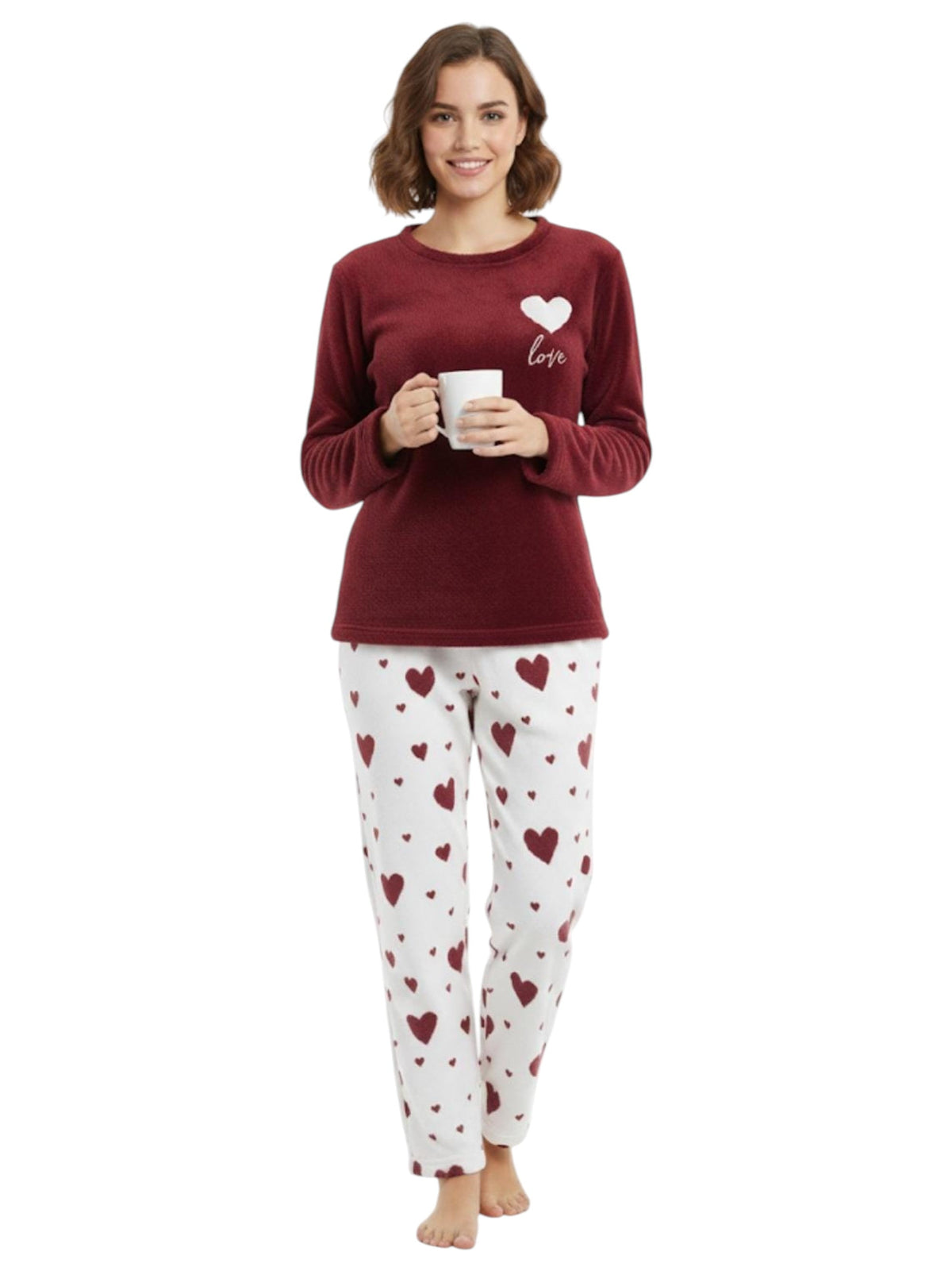 Image for Women's Faux Fur Pajama Set,Burgundy