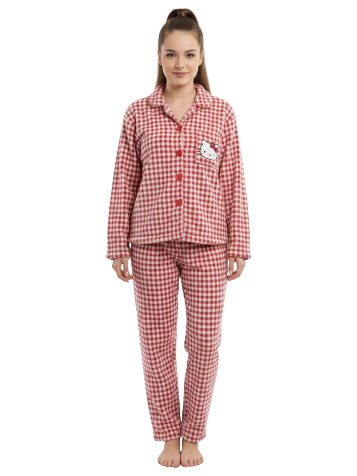 Image for Women's Plaid Faux Fur Pajama Set,Red