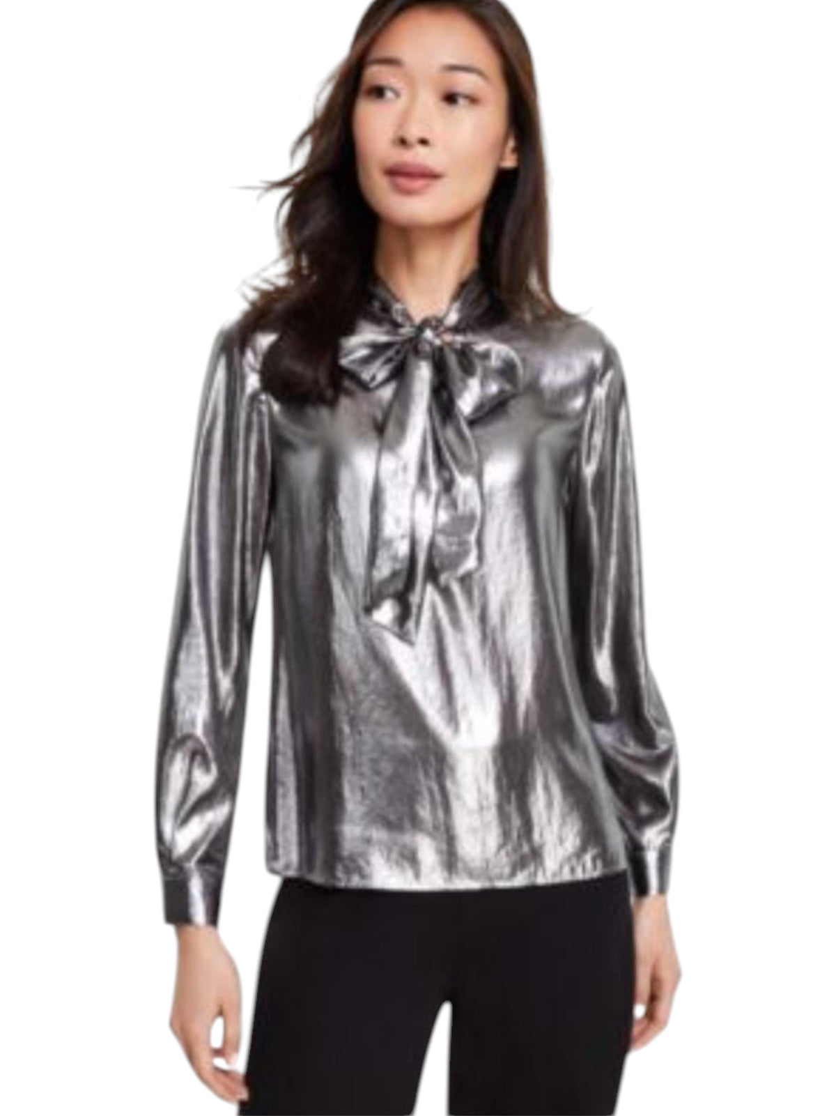 Image for Women's Plain Solid Metallic Top,Silver