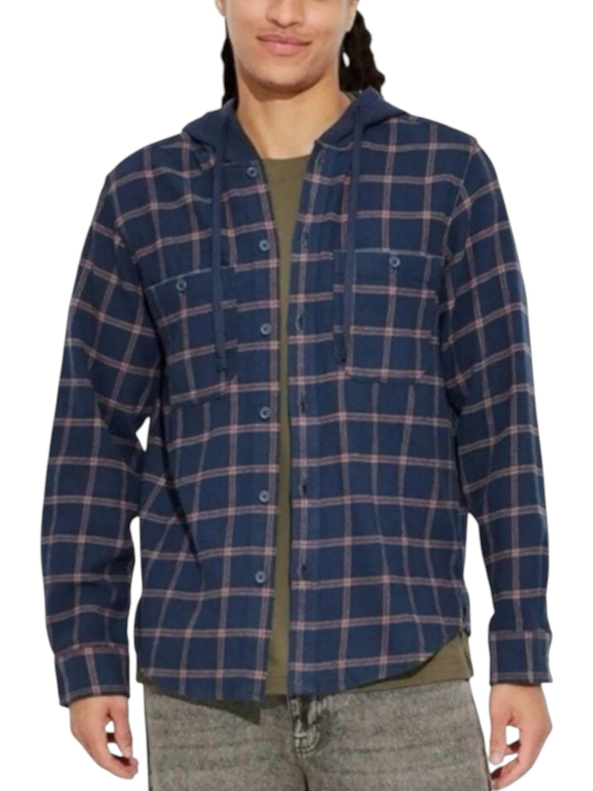 Image for Men's Plaid Hoodie,Navy