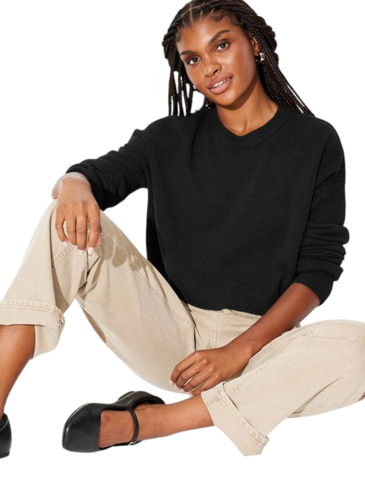Image for Women's Plain Solid Sweaters,Black