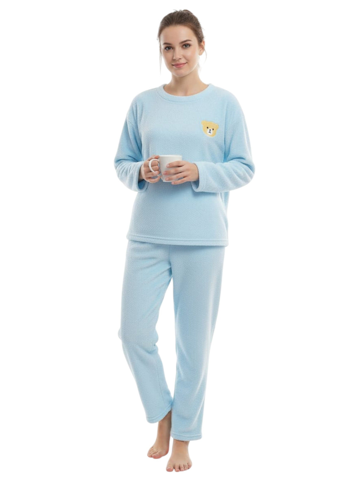 Image for Women's Faux Fur Pajama Set,Light Blue