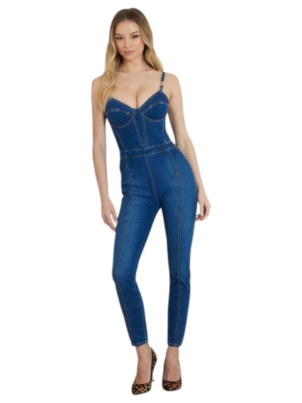 Image for Women's Plain Jeans Jumpsuit,Blue