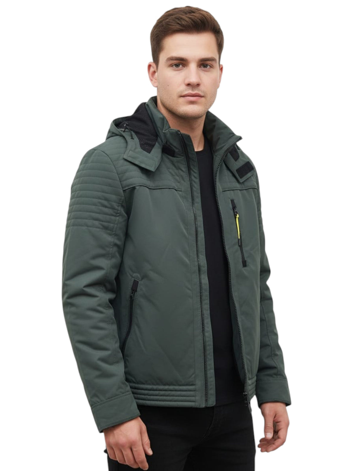 Image for Men's Plain Solid Jacket,Olive