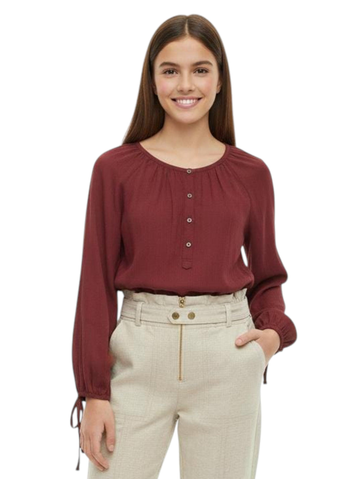 Image for Women's Plain Sheer Top,Burgundy