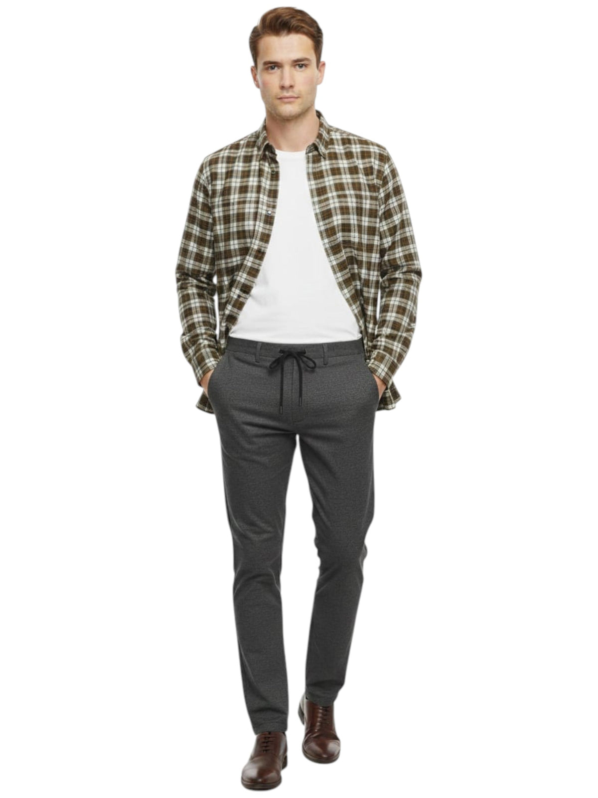 Image for Men's Plaid Dress Shirt,Brown