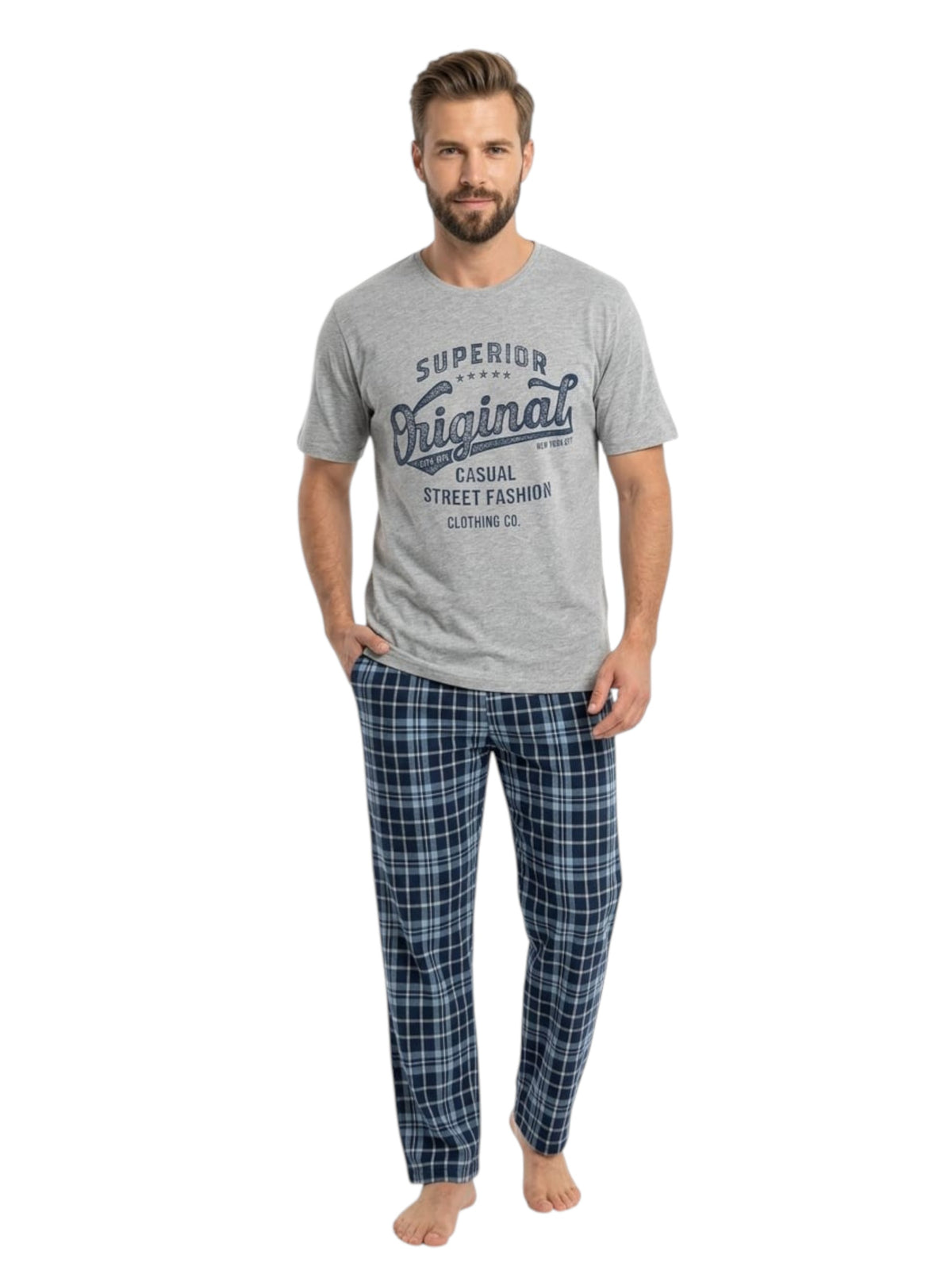 Image for Men's Plaid Sleepwear Pajama Set,Grey/Navy