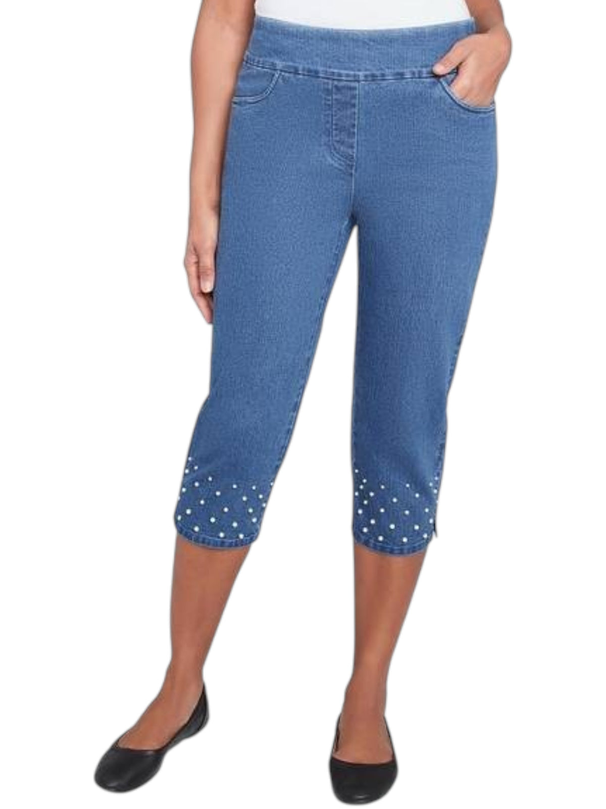 Image for Women's Plain Pearl Capri Jeans,Blue