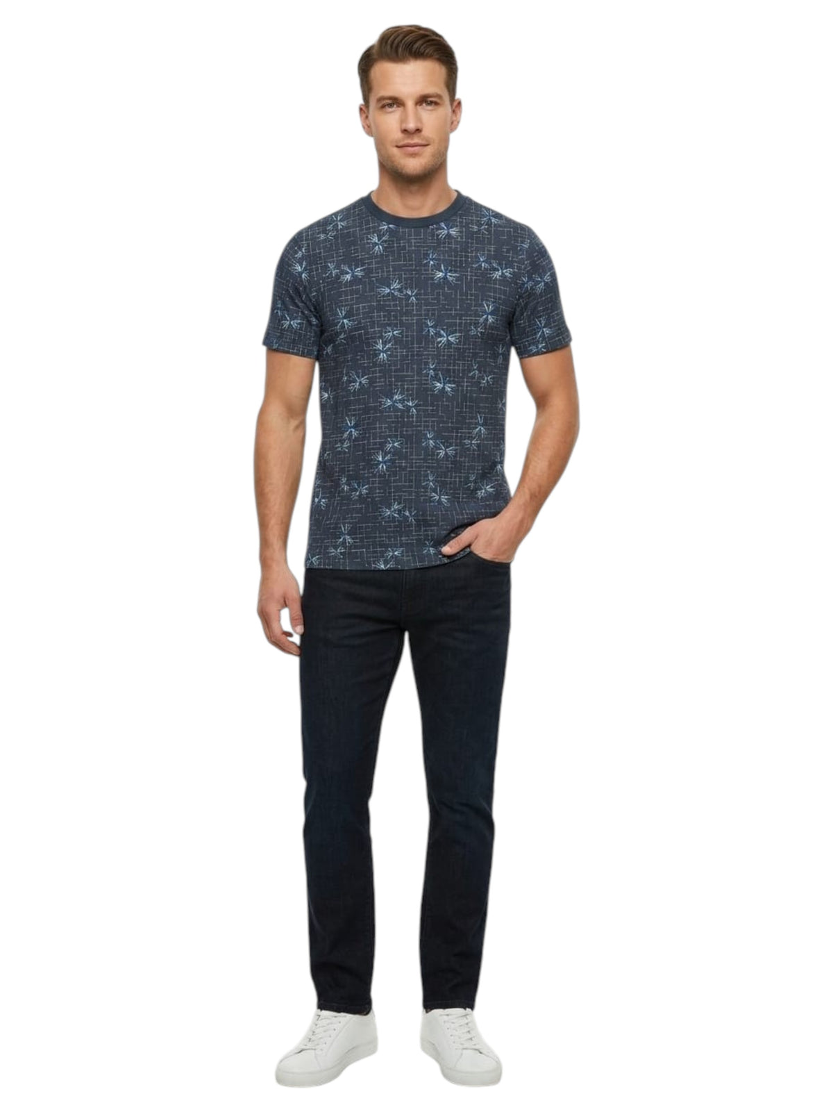 Image for Men's Printed Top,Dusty Navy