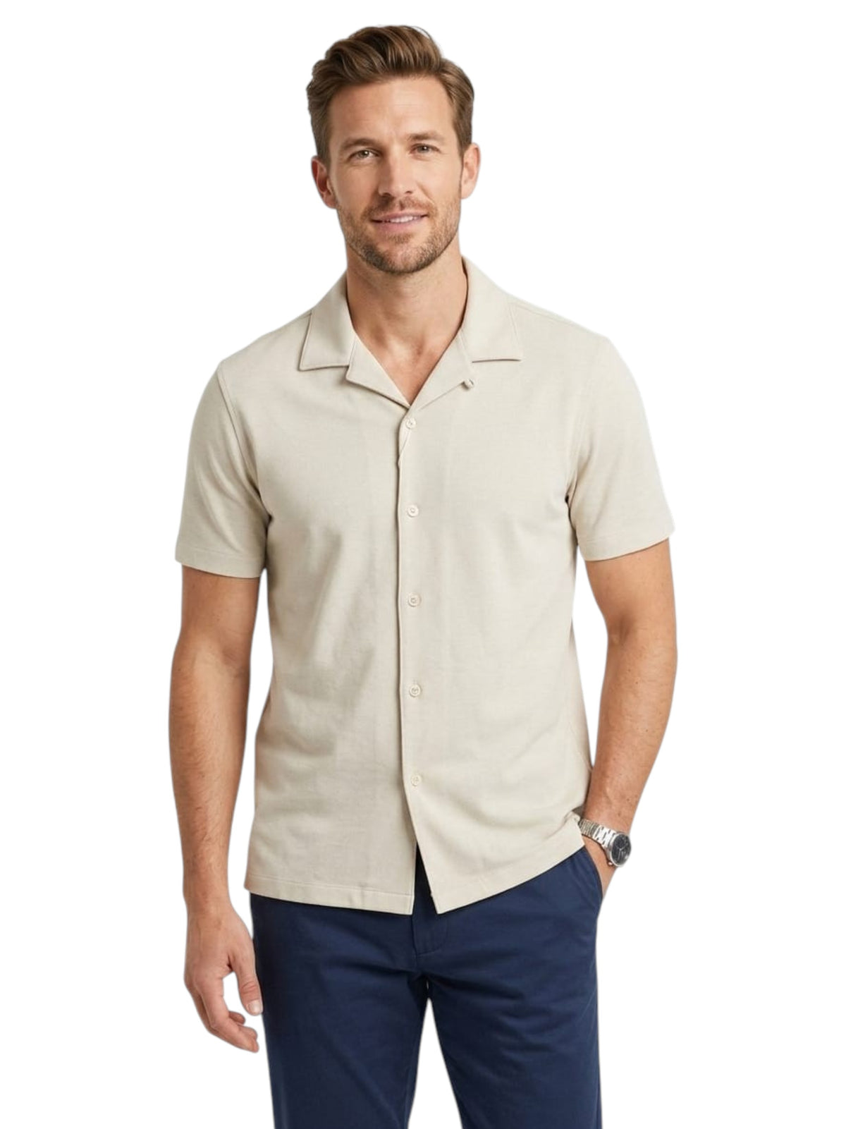 Image for Men's Textured Dress Shirt,Light Beige