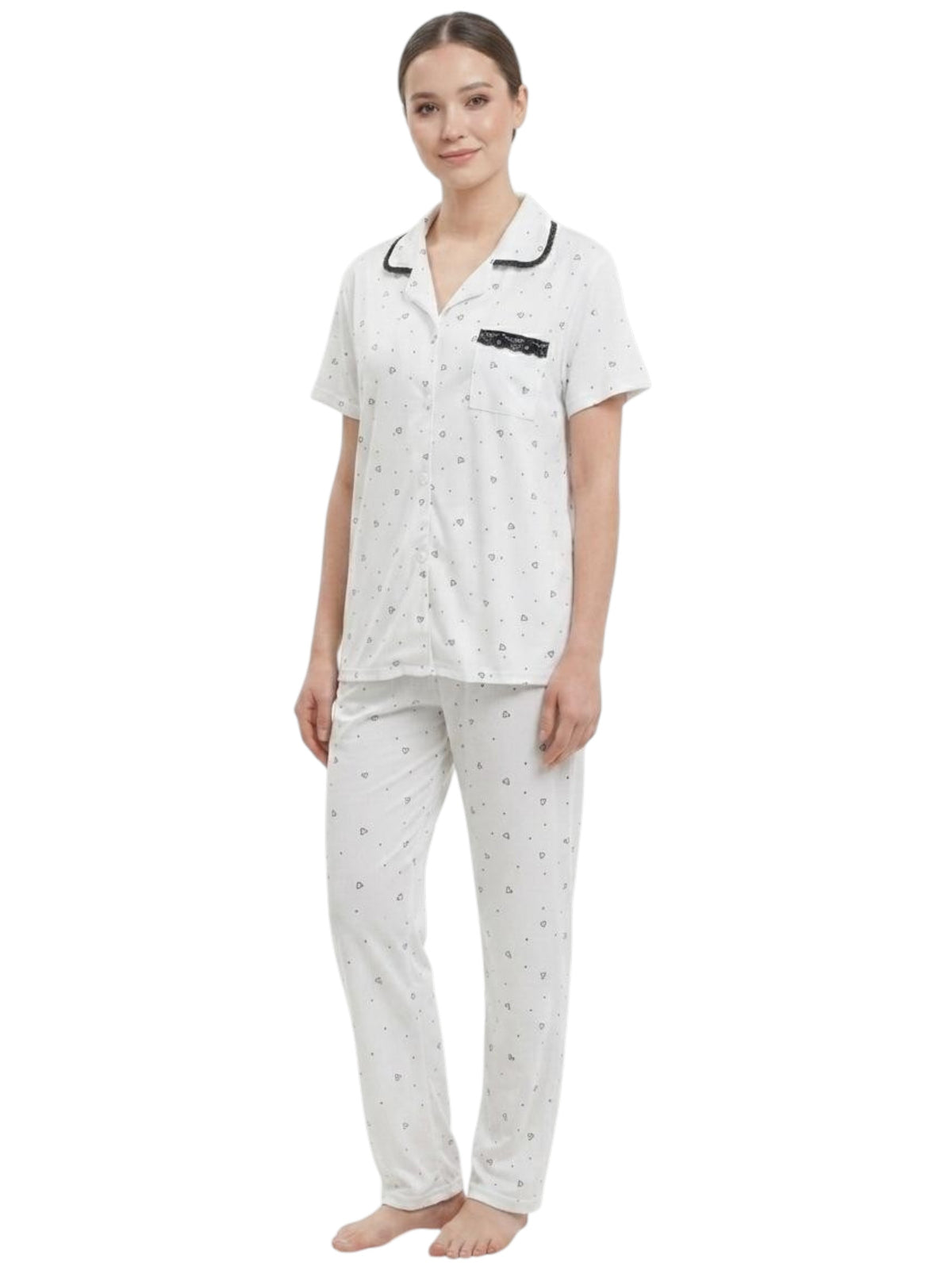 Image for Women's Printed Pajama Set,White