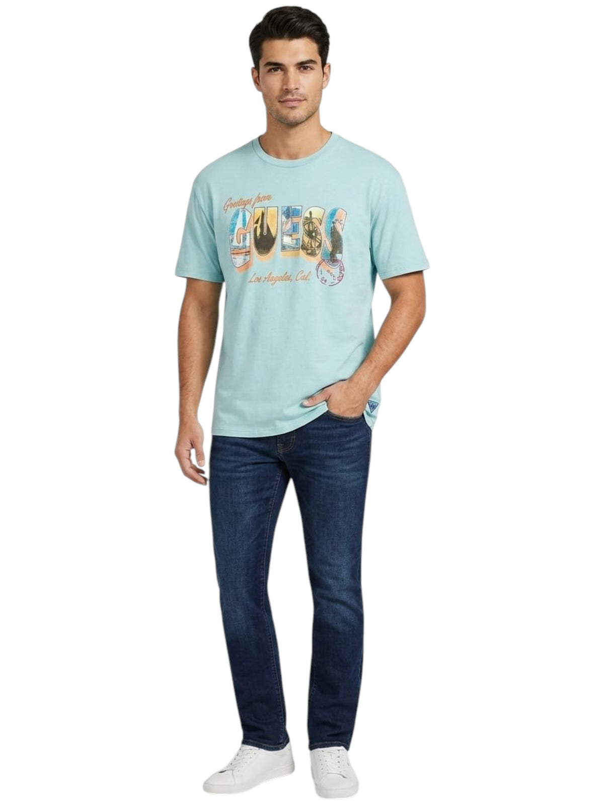 Image for Men's Brand Logo Printed Top,Light Blue
