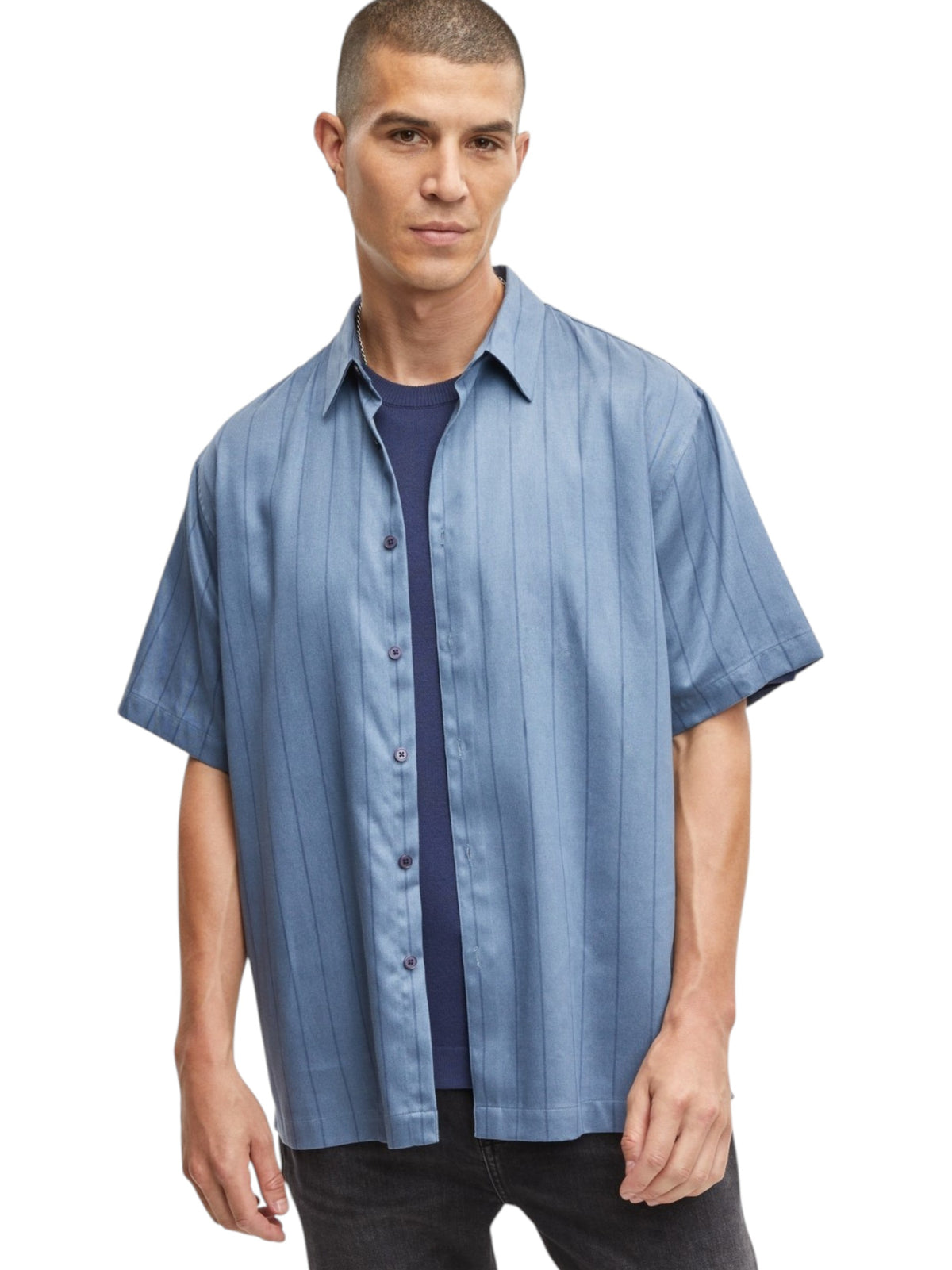 Image for Men's Striped Dress Shirt,Light Navy