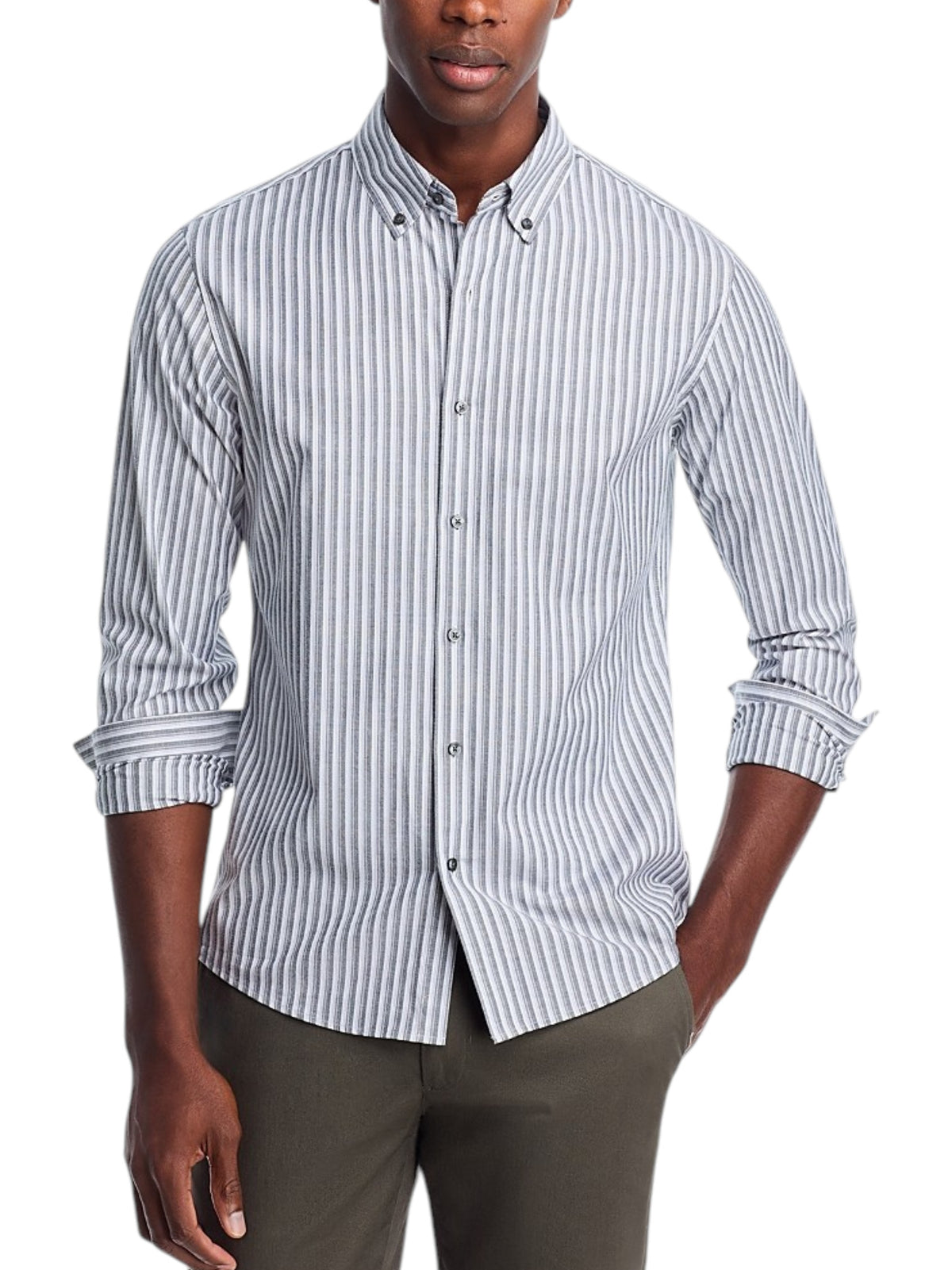 Image for Men's White Stripped Dress Shirt,Grey