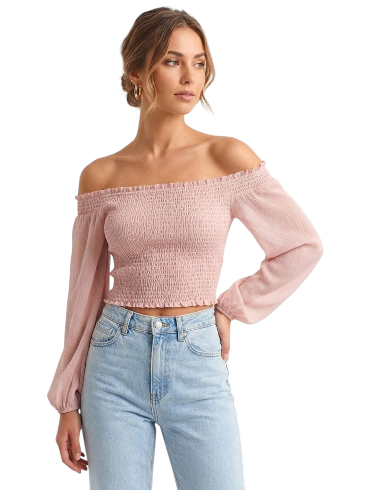 Image for Women's Cold Shoulders Smok Top,Dusty Rose